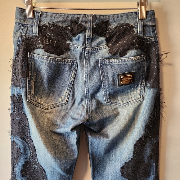 Dolce & Gabbana Lace Panel Blue Jeans - Picture 6 of 10